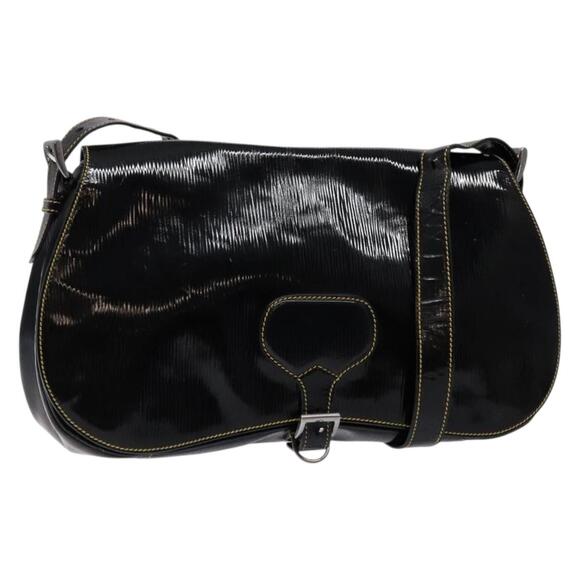 PRADA Shoulder Bag Enamel Black Silver - Picture 1 of 13